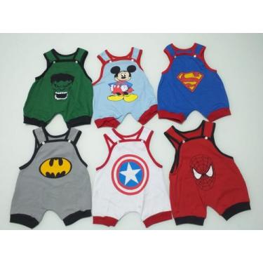 Imagem de kit 6 Jardineira / macacão para bebe recém nascido 100% algodão tamanh