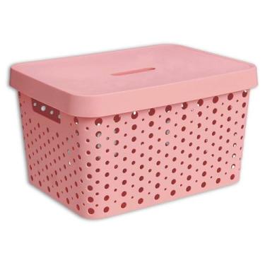Imagem de Cesto Organizador Com Tampa Rosa Roupa Brinquedo 17 Litros - Usual Uti
