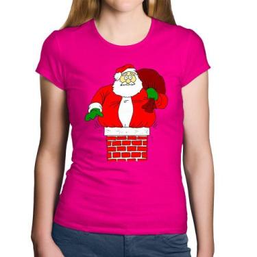 Imagem de Baby Look Algodão Papai Noel Chaminé - Foca na Moda, Rosa, M