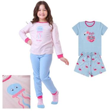 Imagem de  KIT PRONTO 2 Pijamas Infantis Menina 1 ao 10 anos 100% Algodão DETALH