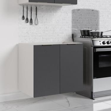 Imagem de Balcão 2 Portas 80cm sem Tampo sem Rodapé Puxador 150cm Ipanema CabeCasa MadeiraMadeira Grafite Trama/Branco