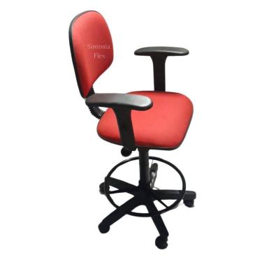 Imagem de Cadeira secretaria caixa alta - braço regulagem - base  de rodízio para recepção mercado balcão tecido vermelho