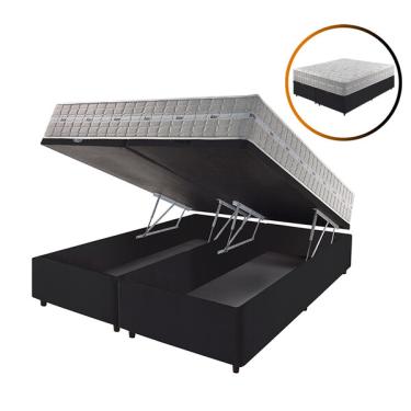 Imagem de Cama Box Com Baú King Size Preta + Colchão Molas Ensacadas Al