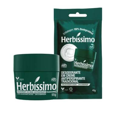 Imagem de Kit Desodorante Creme Antitranspirante Tradicional Herbíssimo 55G + Sachê Refil Tradicional 45G