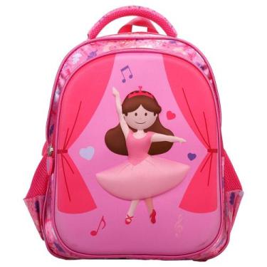 Imagem de Mochila infantil escolar e passeio ballerina bailarina em cetim+eva 3d