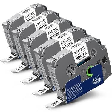 Imagem de Labelwell TZe TZ Tape 12 mm 0,47 polegadas fita adesiva laminada branca substituição para Brother TZe 12 mm refis de fita para P Touch PT-H110 D210 D220 D400 D600 (preto em branco, pacote com 5)