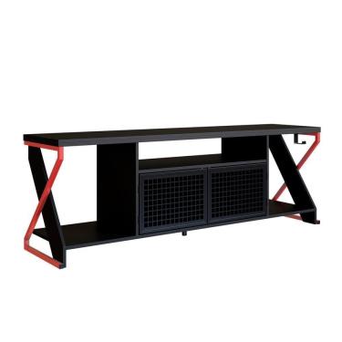 Imagem de Rack Industrial 160cm Tv 60 Com Led P1033 Vermelho Preto Pp Milani Store Vermelho Preto