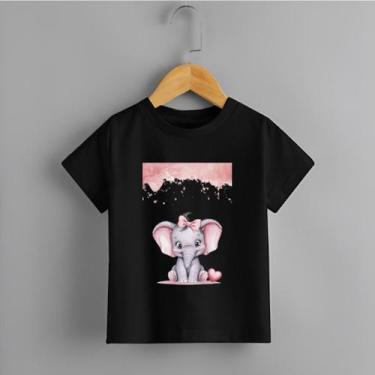 Imagem de Camiseta Infantil Menina Elefante Chuva Rosa Personalizada Modinha Del