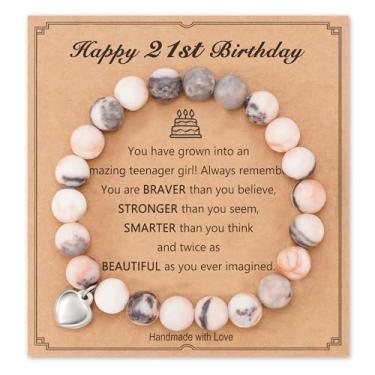 Imagem de HGDEER 13/16/18/21/30/40/50/60/70/80 Presentes de aniversário para mulheres adolescentes, pulseiras de coração de pedra natural para mãe, tia, esposa, amiga, irmã, 7 inch, Pedra, Sem Pedra Preciosa