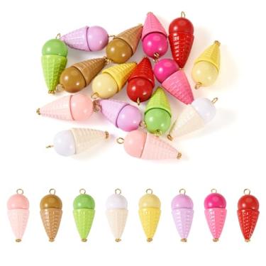 Imagem de Magibeads 16 berloques de sorvete de acrílico de 3,5 cm fofos pingentes coloridos 3D de doces para comida, casquinhas de sorvete em miniatura com alça de ferro para artesanato, suprimentos de