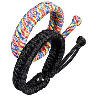 Imagem de Lightock Pulseiras de sobrevivência para homens e mulheres pulseira de paracord trançada unissex pulseiras da amizade pulseira combinando distância 2 peças ajustáveis, Medium, Paracord, sem pedra