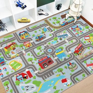 Imagem de Capslpad Tapete infantil educativo para brincar de 15 cm x 1,5 m, tapete de carro para crianças, para sala de jogos, sala de estar, berçário, decoração de quarto (azul e cinza)
