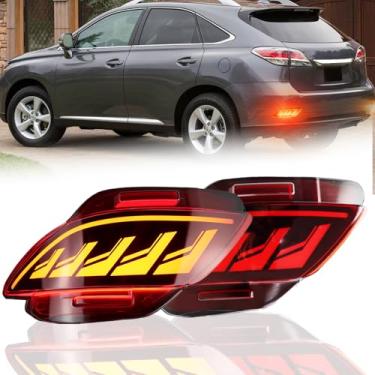 Imagem de GEEGEETOP Lente vermelha refletor de neblina traseiro freio cauda sequencial flash sinal luzes LED lâmpada 3 em 1 compatível com Lexus Rx350 2009-2015 Kit de acessórios pós-marcados (estilo vermelho)