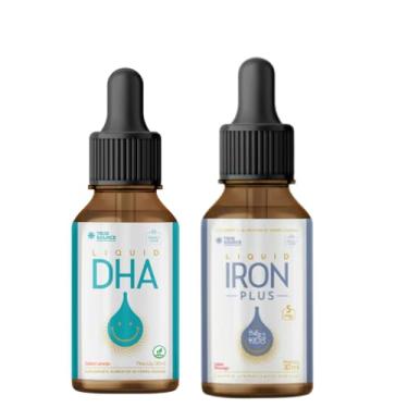 Imagem de Combo Iron Plus Baby & Kids Liquido 30ml e DHA Omega 3 Liquido Vegano 30Ml Laranja True Source