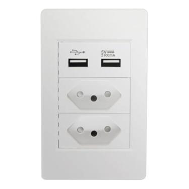 Imagem de Tomada de Parede com 2 Entradas USB e 3 Tomadas | Carregador Universal para Dispositivos como Smartphones, Tablets e Eletrônicos | Design Compacto, Seguro e Prático para Todos os Usos