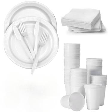 Imagem de Kit Descartaveis Churrasco Reforçado Talheres/Copo/Prato Refeição 50 Pessoas Descartáveis Refeição