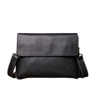 Imagem de Bolsa crossbody vintage para homens couro genuíno ombro masculino marrom casual bolsa mensageiro clássica(Black)