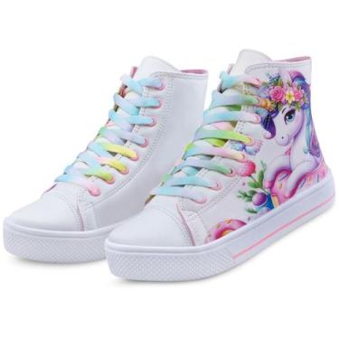 Imagem de Tênis Botinha Unicórnio Menina Cano Alto Branco/Colorido Gatatuya, Bra