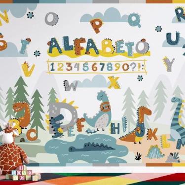 Imagem de Papel de Parede Infantil Dinossauros e Alfabeto  Aprendizado e Diversã