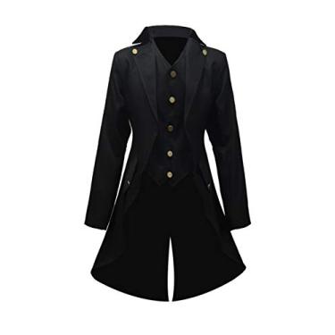 Imagem de Crubelon Jaqueta masculina Steampunk vintage gótica vitoriana casaco uniforme, Preto, P