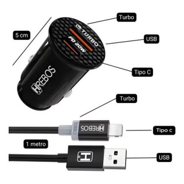 Imagem de Carregador Veicular Power Turbo Tipo C Hrebos HS-352C