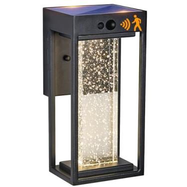 Imagem de EERU Luminária de parede solar externa com 3 modos sensor de movimento arandela exterior de cristal com luz externa de LED 4000K 250LM para casa, porta da frente, jardim, pátio, IP65, à prova d'água