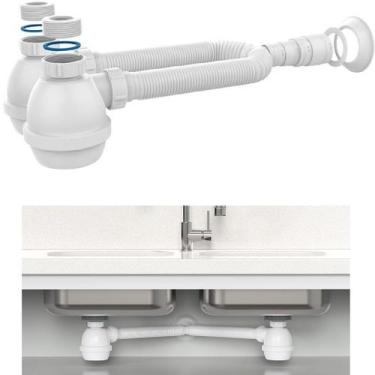 Imagem de Sifão Universal Com Copo Duplo Para Tanque Pias Bojos Cubas - BLUKIT