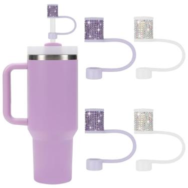 Imagem de Conjunto de acessórios Stanley Cup, 4 peças, capa de canudo de diamante brilhante, tampa de canudos para Stanley 30 e 1,134 g com copos, acessórios de tampa de 1 cm para copos, cobertura de palha para