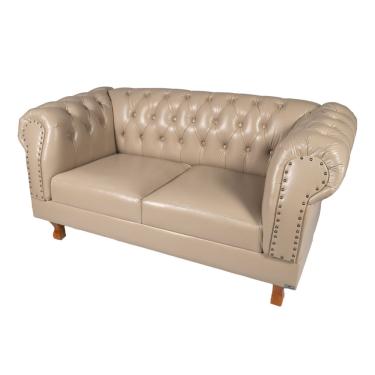 Imagem de Sofá Namoradeira 2 Lugares Duque Capitonê Corano bege Chesterfield Para Sala/Recepção/Barbearia