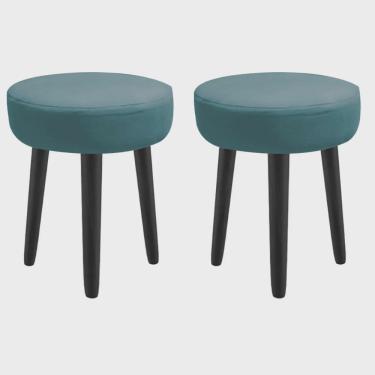 Imagem de Kit 02 Banqueta Alta Julia Industrial 55cm Pé Palito Preto Suede Azul Turquesa - Ahz Móveis
