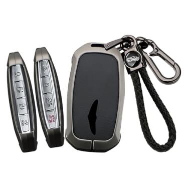 Imagem de HIBEYO Capa Smart Key Fob compatível com Genesis G70 G80 G90 GV60 GV90 EQ900 2022 2023 2024 2025/5 6 7 8 Bottons Acessórios de couro e liga para chave com chaveiros-B chaveiro preto