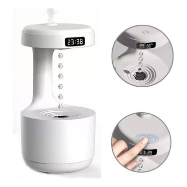 Imagem de Umidificador De Ar difusor água essência Relógio digital Gotas 800ml água que sobe