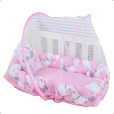 Imagem de Mosquiteiro Tule Elástico Com Ninho Redutor Berço Portátil (Rosa - Gota)