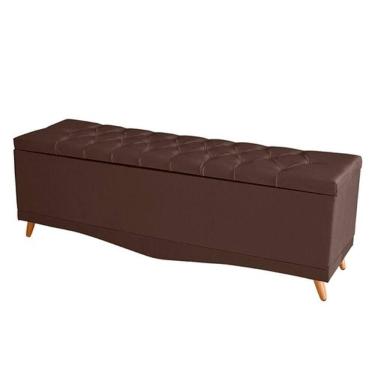 Imagem de Recamier Calçadeira Baú Barcelona Queen 160 Cm Botão Encapados Pés Palito Suede Rosê Do...