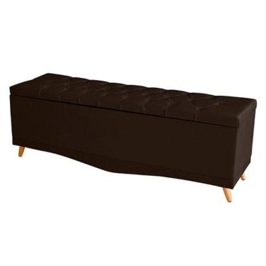 Imagem de Recamier Calçadeira Baú Barcelona Queen 160 Cm Botão Encapados Pés Palito Suede Marrom...