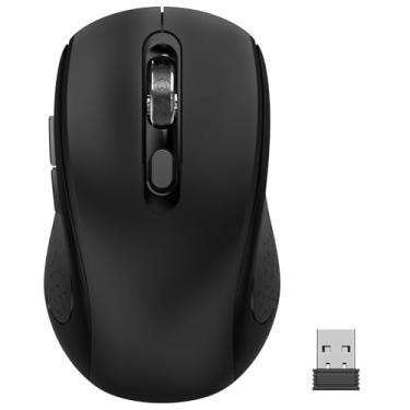 Imagem de SHUNJINRUN Mouse sem fio com botões laterais para laptop, PC, Chromebook, Mac, MacBook, mouse silencioso com nano receptor USB, 2400 DPI, rolo antiderrapante, design ergonômico de 6 botões - preto