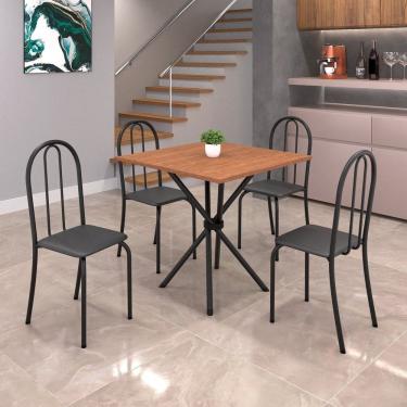 Imagem de Conjunto de Mesa Tubular 70x70cm Tampo em Mdf com 4 Cadeiras Ane B Preto Liso / Preto TXT