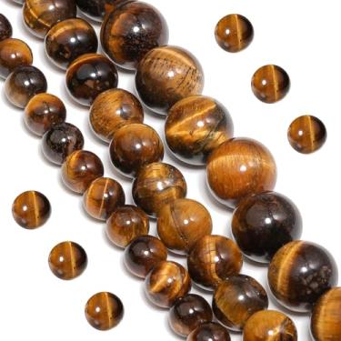 Imagem de Yochus Contas naturais de olho de tigre, 36 peças de 10 mm de cor de ágata ônix melhoram contas soltas redondas, contas de pedras preciosas lisas para fazer joias (contas de 4 mm, 6 mm, 8 mm, 12 mm)