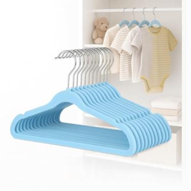 Imagem de Cabide de Veludo Infantil Kit 20 Cabides Slim Antideslizante Para Roupas Bebe Crianças (Azul Bebe)