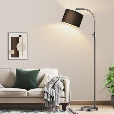 Imagem de Nintiue 【Atualizado】 Luminária De Chão Regulável, Lâmpada Led De 1200 Lúmens Incluída, Luminária De Chão Em Arco De Níquel Escovado Para Sala De Estar, Luminária De Pé Moderna Com Cúpula Preta, Lumi