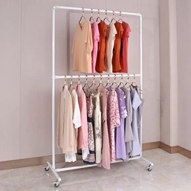 Imagem de Rack de roupas para vestuário, loja de roupas, expositor de varejo, cabide independente comercial com giros para pendurar roupas, prateleira organizadora de armazenamento resistente para organi