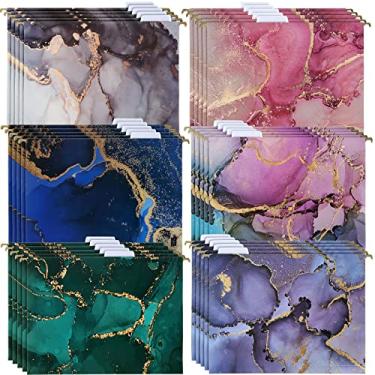 Imagem de 30 peças de pasta de arquivo suspensa com estampa de mármore, organizador de armário de arquivos, pastas suspensas e pastas internas, pastas decorativas com 1/5 abas de corte ajustáveis para armário de mesa, 6 estilos