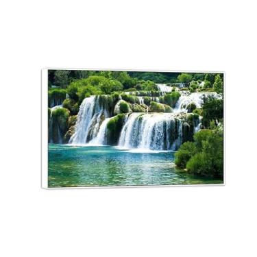 Imagem de MUHJDYC Paisagem quadros arte mural - lago cascata - natureza impressões em tela - moldura branca imagem decoração sala de estar modernos 120 x 80 cm