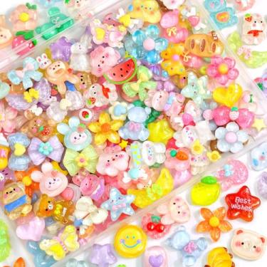 Imagem de 60 peças de pingentes de geleca de cores mistas sortidos, enfeites fofos em massa, acessórios kawaii aleatórios, enfeites de resina para capas de telefone, grampos de cabelo, scrapbooking artesanato e
