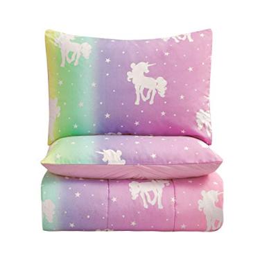 Imagem de Kids Rule Conjunto de edredom de 3 peças de unicórnio e estrelas que brilham no escuro, cores arco-íris, rosa, multicolorido - completo (UNI3CMFSF)