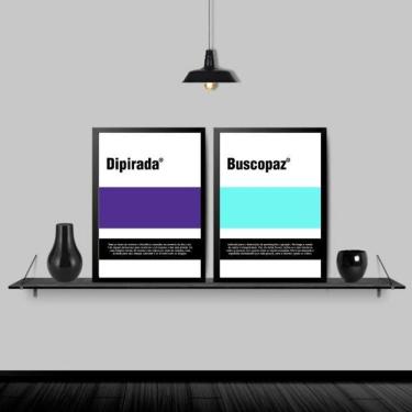 Imagem de Kit 2 Quadros Remédios Dipirada E Buscopaz 45X34 Vidro Preta