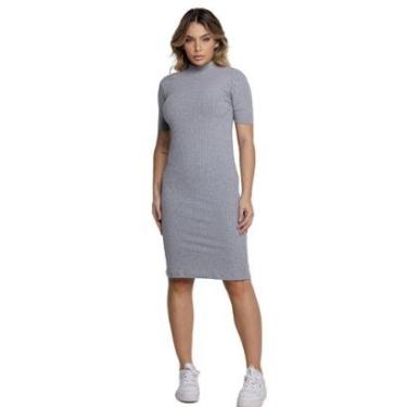Imagem de Vestido Midi Manga Curta Vekyo Gola Alta Canelado Roupa Feminina Cor:;Tamanho:G;Gênero:Feminino-Feminino