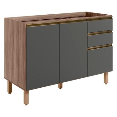 Imagem de Balcao Para Pia 2p 3g 120cm Kali Carvalho Chumbo Nicioli