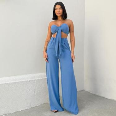 Imagem de Conjunto Top com Laço e Calça Variante Duna Verão. - Lunii, Azul jeans