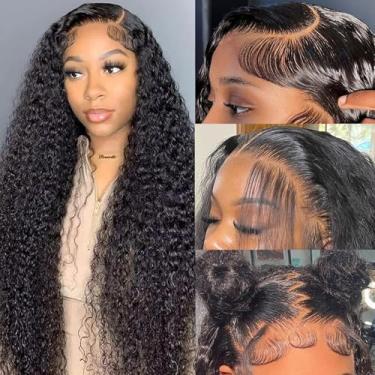 Imagem de Amzluck Peruca De Cabelo Humano Com Renda Frontal, 20 Polegadas, Onda Profunda, 13X4 Hd, Transparente, Cacheada, Densidade 200, Pré-Arrancada E Sem Cola, Cor Natural